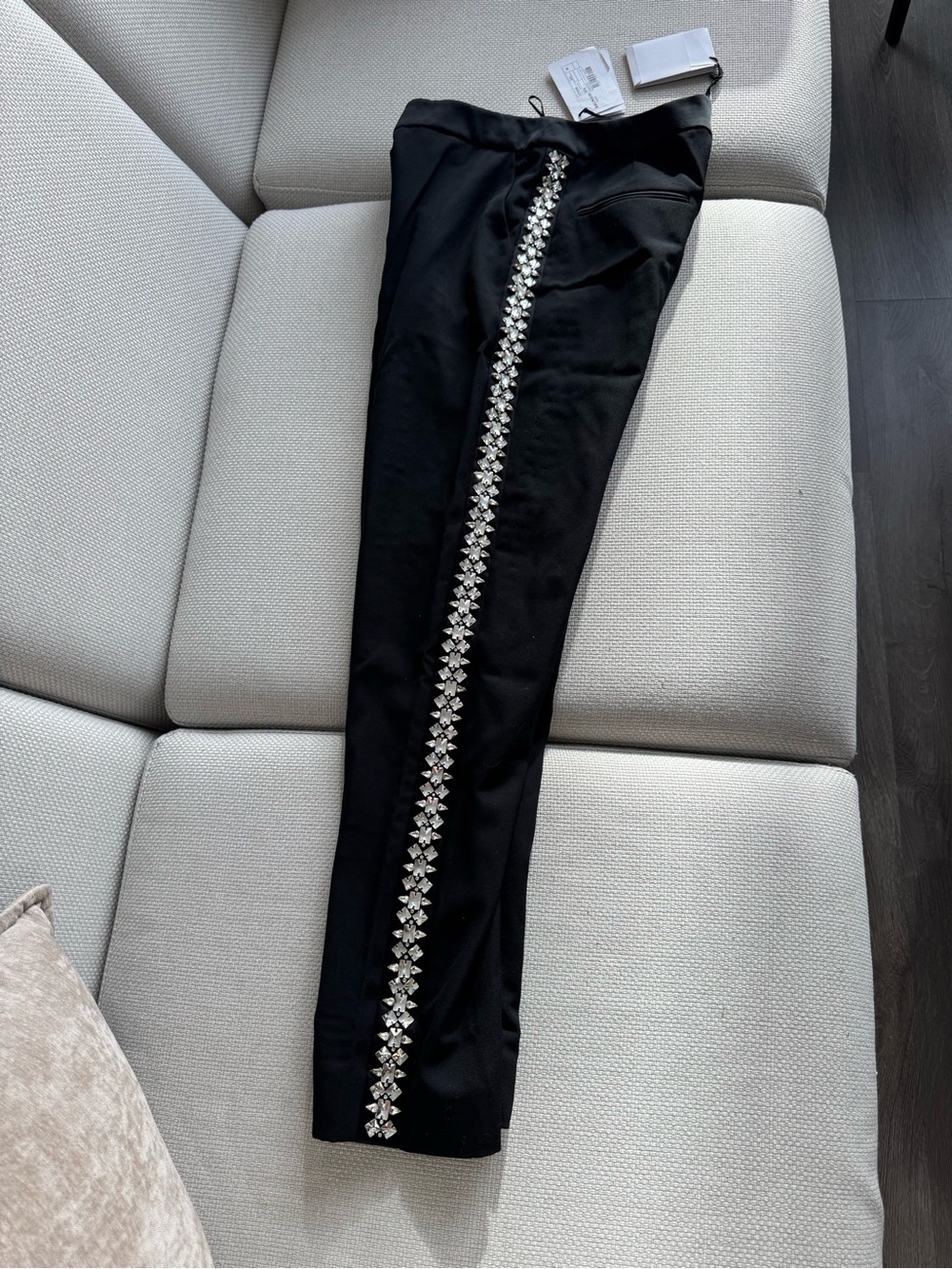 Balmain Crystal-Embellished Slim Trousers – Black